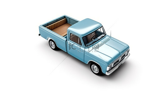 蓝色的卡车背景图片_3d 渲染白色背景与蓝色皮卡车