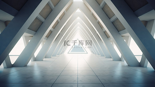 门地板背景图片_抽象建筑空间中的三角拱门 3D 渲染