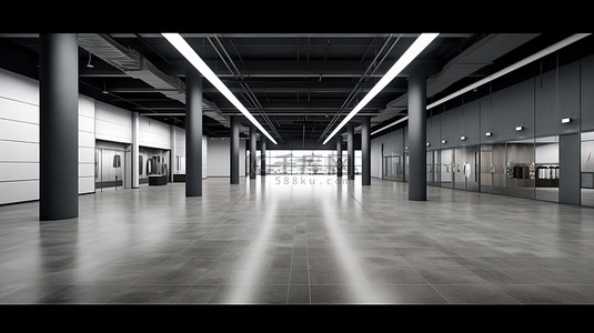 商业建筑背景图片_空置地板与现代商店的时尚 3D 设计