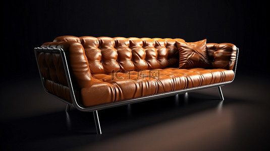 现代棕色真皮沙发，配有时尚的 3D 不锈钢腿