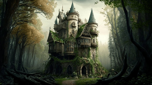 森林城堡阴森背景