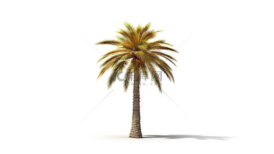白色背景突出显示 3D 渲染的孤立棕榈树