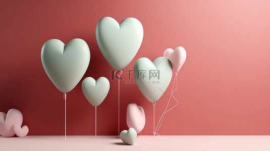 气球浪漫爱心背景图片_最小元宇宙概念干净背景与 3d 渲染纸心气球模型和网页横幅卡通界面设计
