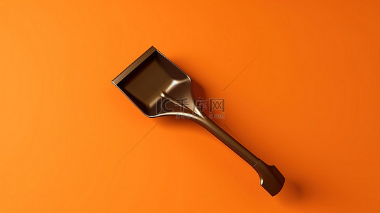 充满活力的橙色背景下的 3D 渲染单色铲子