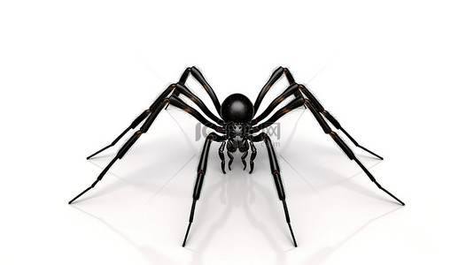 怪异的黑色蜘蛛完美适合万圣节和恐怖主题 3d 在白色背景上渲染