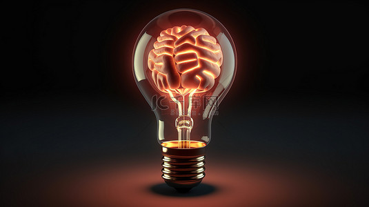 心灵鸡汤字背景图片_照亮心灵 3d 渲染大脑在灯泡上