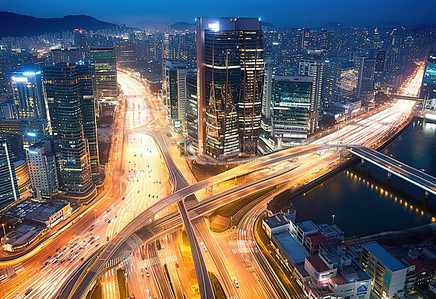 黄昏时韩国首尔城市的鸟瞰图