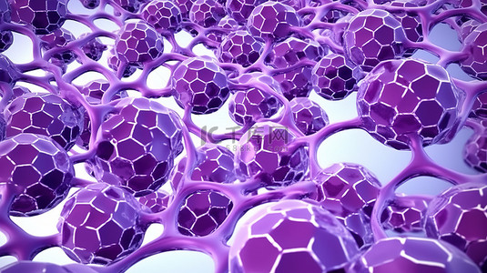 基因医疗背景图片_3D 渲染中抽象白色背景中的有机紫色细胞簇