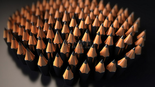 黑色尖头橙色铅笔通过 3D 渲染栩栩如生