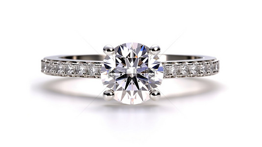 白色背景婚礼背景图片_孤立的白色背景上钻石戒指的 3D 渲染