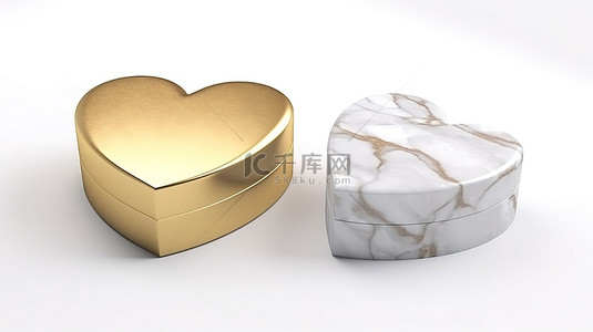 3D 渲染中的金心呈现在闪闪发光的大理石礼品盒中