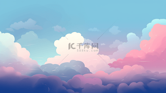 卡通的天空背景背景图片_彩色的云朵漂浮云朵创意插图卡通可爱的天空背景
