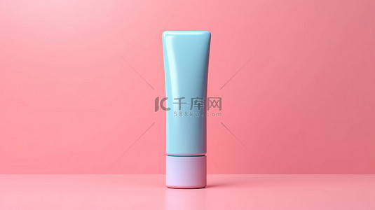 粉红色背景与双色调蓝色化妆品霜管 3d 渲染