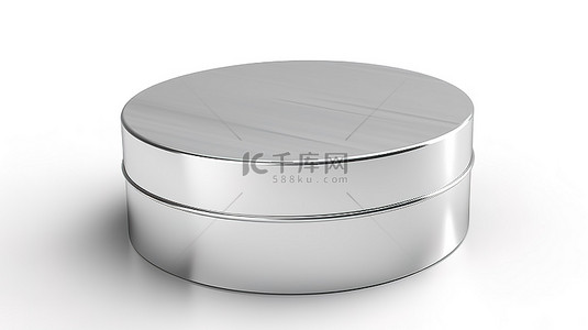 白色背景隔离铝银盒的 3d 插图