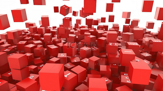 白色背景下飞行的红色百分比销售立方体的 3D 渲染