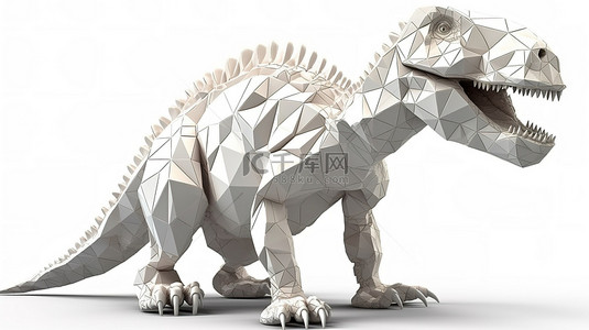 3d 渲染中孤立的白色多面体恐龙