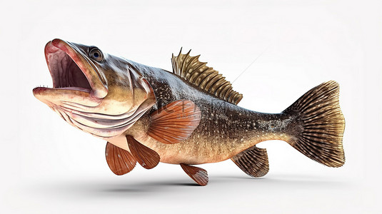张开嘴背景图片_朝上的 3D 渲染，展示一条孤立张开嘴的大型鳕鱼