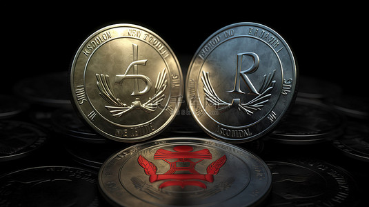 政治冲突和战争的插图 3d 呈现俄罗斯卢布符号与卡通风格硬币上的美元符号
