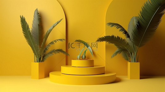 用于产品展示的 3D 渲染棕榈讲台