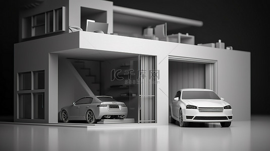 房车车背景图片_打开带房车的保险箱并在 3D 渲染中工作