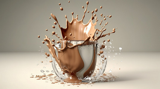 奶昔背景图片_逼真的3D巧克力牛奶溢出