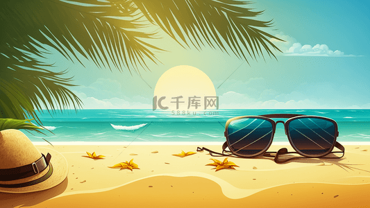 夏日海滩太阳镜度假背景