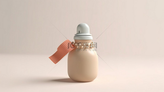 白色背景上带奶嘴的粘土风格空白婴儿奶瓶的 3D 渲染
