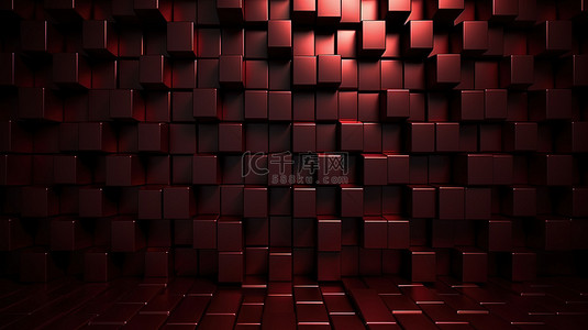 深红色 3d 渲染面板图案墙的背景