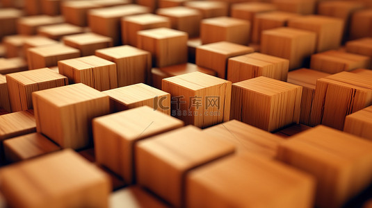 抽象木立方块的极端特写 3D 渲染
