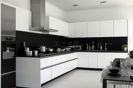 黑白相间的现代厨房