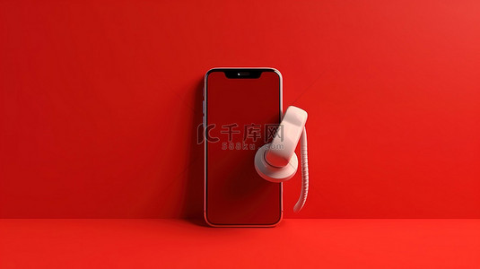 手机模型展示背景图片_具有 3D 渲染功能的红色背景手机模型，展示屏幕视觉效果
