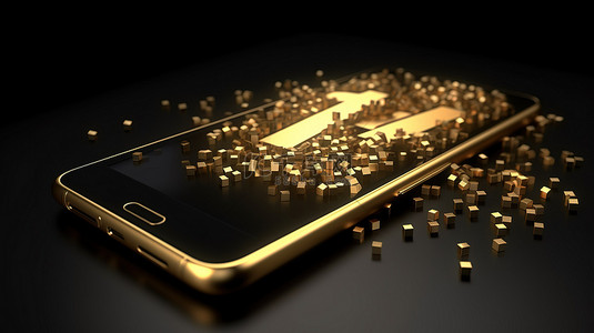 在智能手机上方用金色 3D 渲染庆祝 1000 名社交媒体粉丝