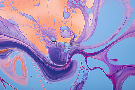 一幅带有蓝色粉色和紫色漩涡的抽象画