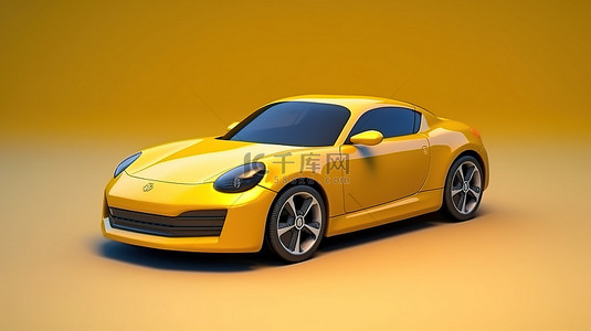 车音背景图片_紧凑型黄色运动轿跑车的 3D 渲染