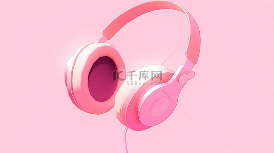 耳机数码产品背景图片_在粉红色背景上以 3d 形式描绘的粉红色耳机