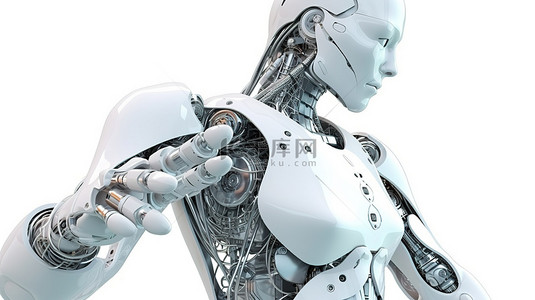 节食模特背景图片_3D 渲染中张开双手的女性机器人或机器人