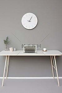 白色和灰色办公室中的一张桌子