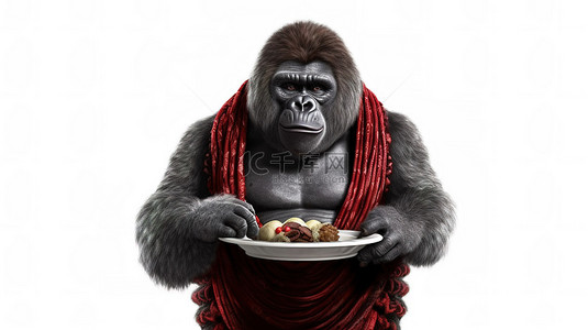 大猩猩背景图片_3D 葡萄酒服务大猩猩，带有滑稽的转折