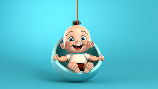 对可爱婴儿角色的异想天开的 3D 描绘
