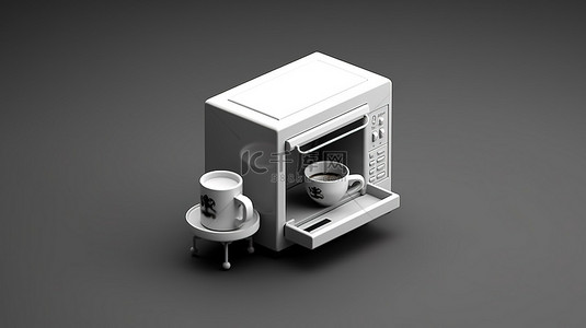 等距微波炉咖啡机的单色 3D 图标