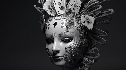 当代黑白小丑扑克牌是扑克爱好者的现代设计 3D 渲染
