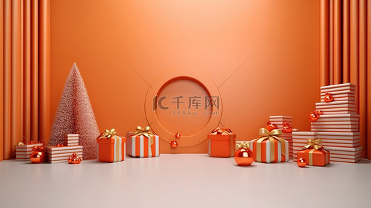 欢乐气氛背景背景图片_3D 渲染的圣诞活动装饰，营造欢乐的节日气氛