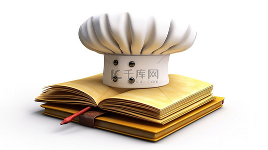 孤立厨师帽和食谱的 3D 渲染