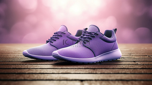 时尚紫色帆布运动鞋的 3D 插图，带有升高的黑色鞋底，极致舒适，适合男性和女性