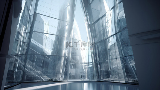 现代建筑高楼背景图片_未来派 3D 建筑渲染中的玻璃装饰摩天大楼