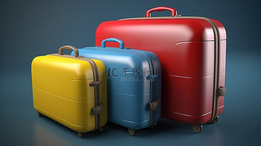 假期旅游背景背景图片_色彩鲜艳的手提箱的概念 3D 渲染，非常适合家庭或商务旅行