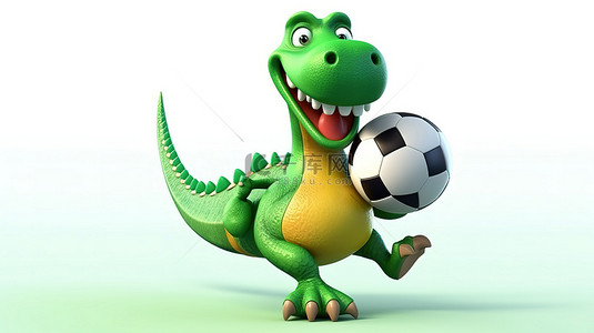 有趣的 3D 恐龙与标语牌和足球