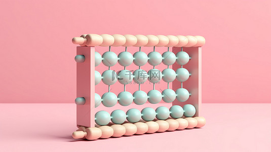粉红色背景与蓝色复古木制算盘模型在双色调风格渲染在 3D