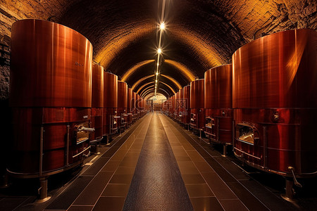 灯光下的背景图片_酒窖位于城堡下的隧道中