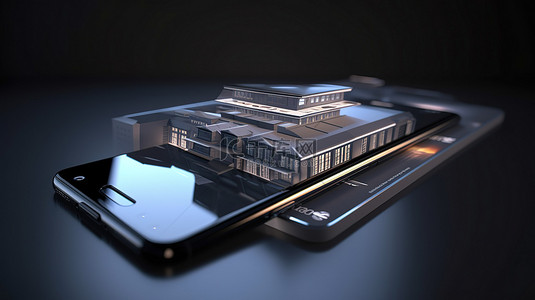 金钱银行背景图片_通过智能手机上的移动银行提供金融支付服务的 3D 渲染
